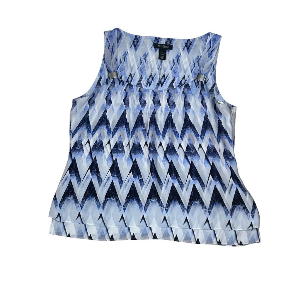 White House Black Market Sleeveless Blue & White Geometric Print Tank Top L 1867